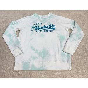 S Apparel Blue White Tie Dye Crewneck Nashville TN Music City Sweatshirt Size L